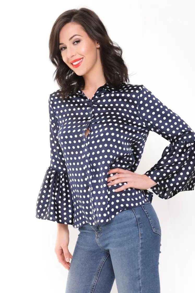 womens navy polka dot blouse