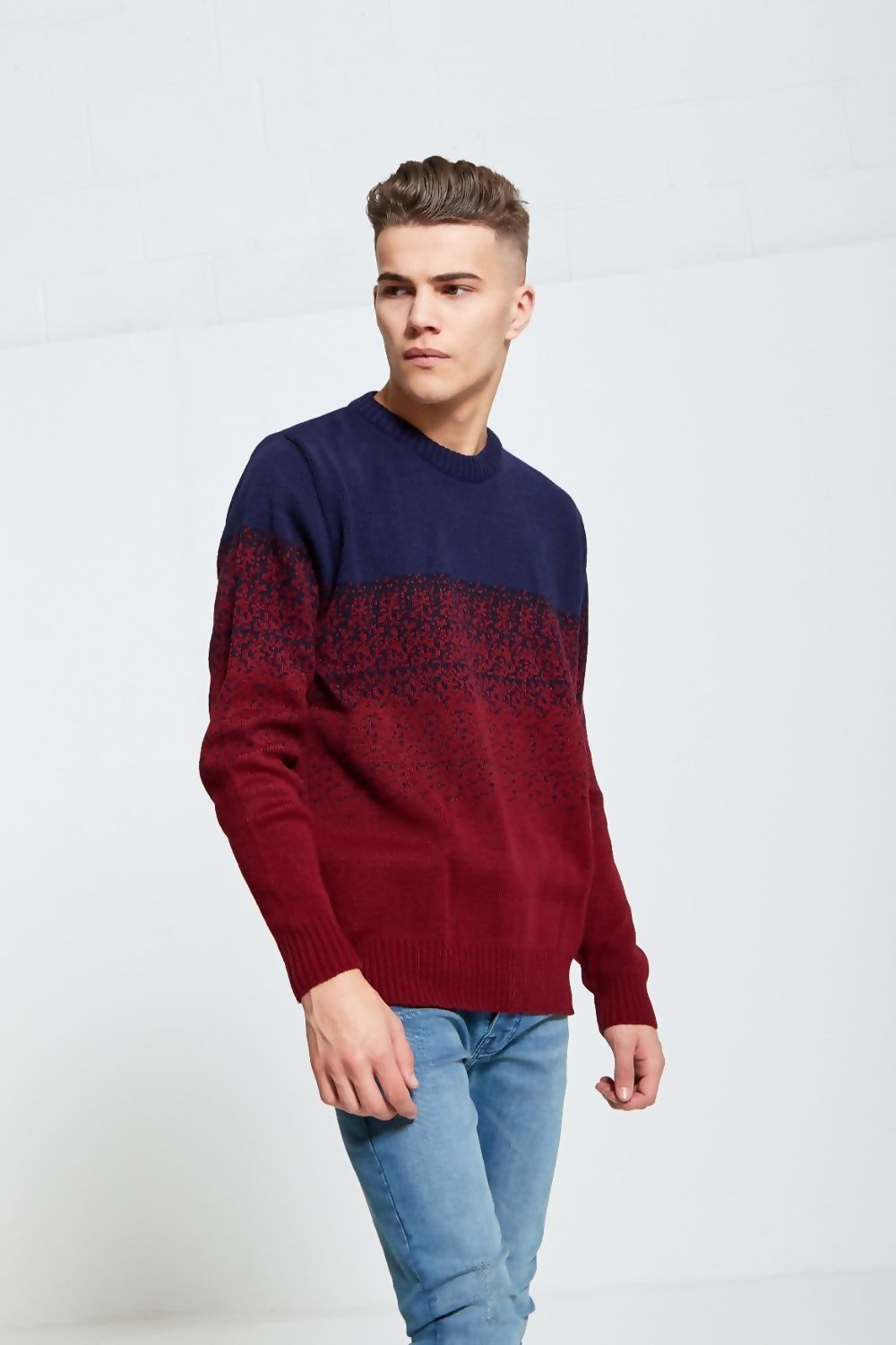 BLUE AND WINE TWO-TONE KNITTED JUMPER - MSFMART UK