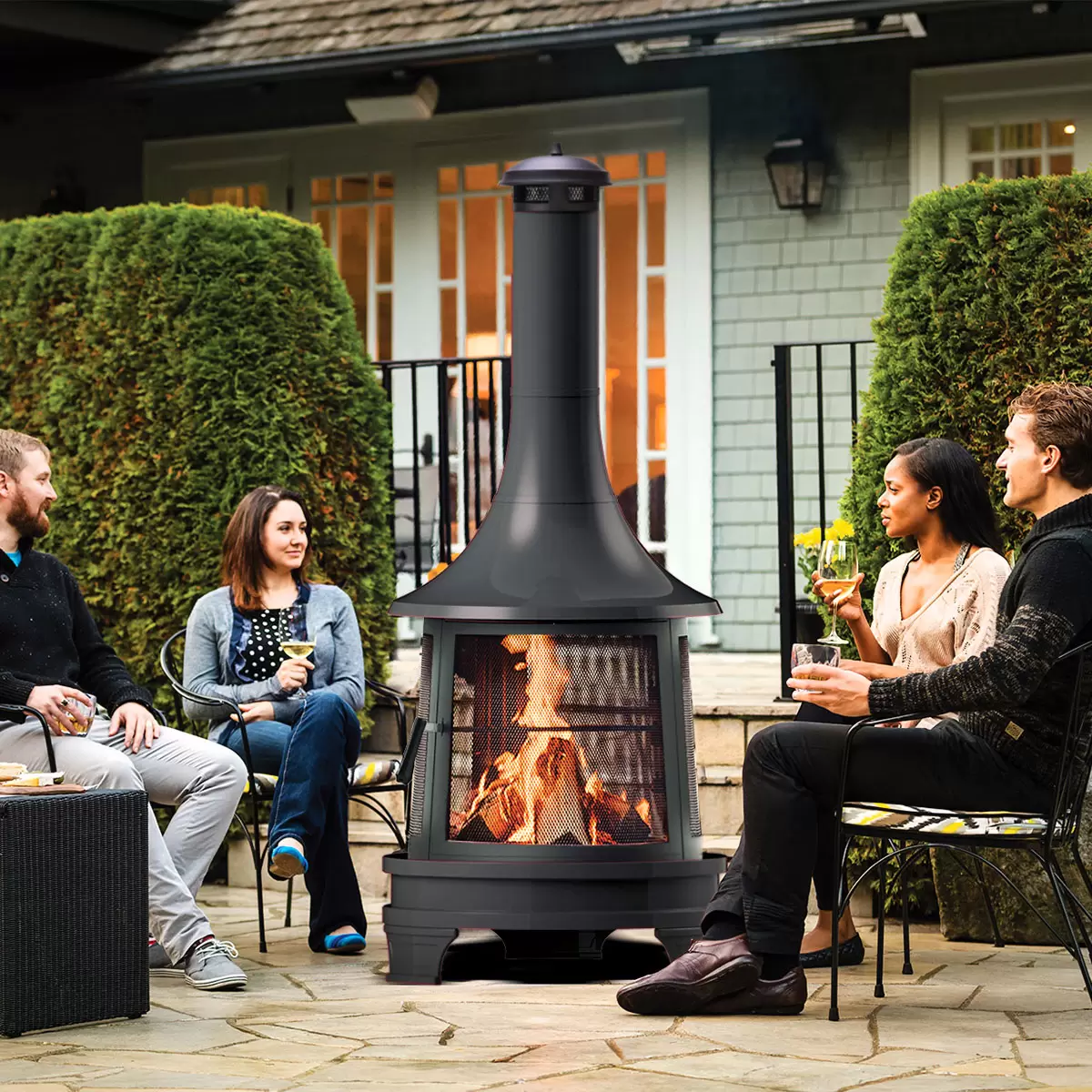 Outdoor 1.75m Steel Chiminea Fireplace with Cooking Grill - MSFMART UK