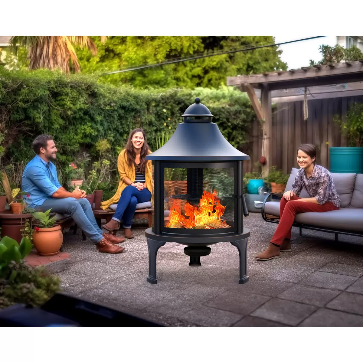 Northwest Sourcing Elevated Round Fire Pit with Swing-Out Grill